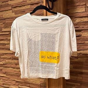TRENDYOL White Graphic T-Shirt with Yellow Accent